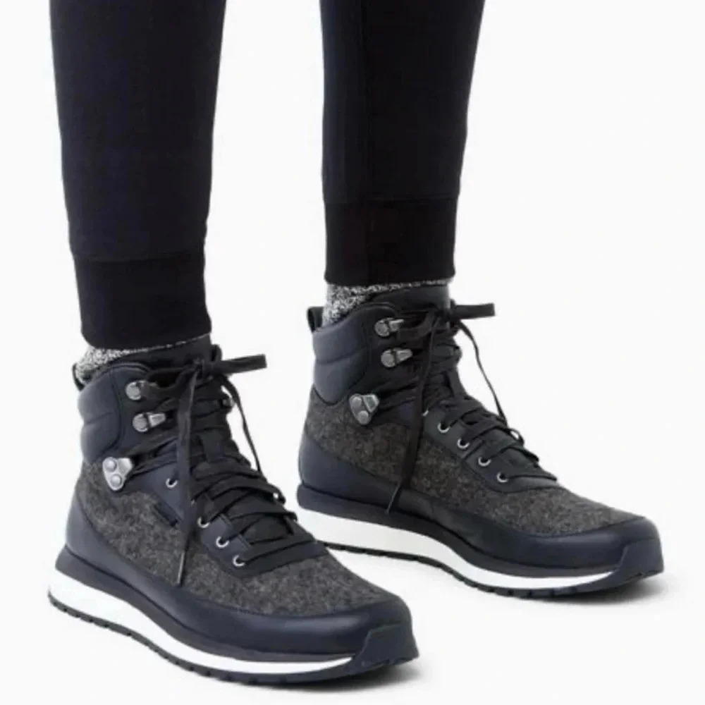 Roots Rideau Mid Sneaker Grey Black Wool Leather Size 6